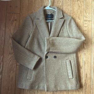 J Crew Italian Boiled Wool Coat Camel Unlined Double Breasted